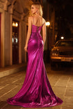Sparkly Golden Mermaid Beaded Corset Lace Up Back Long Prom Dress with Slit