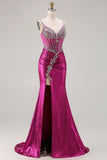 Sparkly Golden Mermaid Beaded Corset Lace Up Back Long Prom Dress with Slit