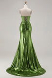 Fuchsia Mermaid Beaded Corset Long Prom Dress with Slit