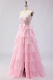 Green A Line Strapless Corset Beaded Tiered Long Prom Dress with Lace