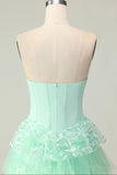 Green A Line Sweetheart Corset Tiered Ruffled Long Prom Dress with Sequins