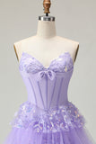 Sweetheart A Line Purple Corset Tiered Ruffle Long Prom Dress with Sequins