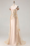 Grey Blue Mermaid Off the Shoulder Appliqued Mother of the Bride Dress with Sequins