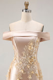 Grey Blue Mermaid Off the Shoulder Appliqued Mother of the Bride Dress with Sequins