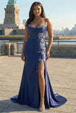 Burgundy Mermaid Beaded Embroidered Plus Size Long Prom Dress with Slit