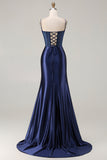 Burgundy Mermaid Beaded Embroidered Plus Size Long Prom Dress with Slit