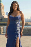Burgundy Mermaid Beaded Embroidered Plus Size Long Prom Dress with Slit