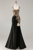 Black Mermaid Beaded Embroidered Sequin Long Plus Size Prom Dress with Slit