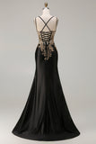 Dark Green Mermaid Sequins Beaded Plus Size Long Prom Dress with Slit