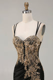 Black Mermaid Beaded Embroidered Satin Sequin Long Prom Dress with Slit