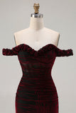Off the Shoulder Black Red Mermaid Corset Plus Size Long Prom Dress with Slit