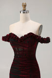 Black Red Mermaid Off the Shoulder Corset Ruched Long Prom Dress with Slit