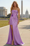Blue Strapless Mermaid 3D Flower Sequin Long Prom Dress with Slit