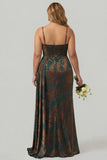 Burgundy Mermaid Corset Streamer Burnout Velvet Bridesmaid Dress with Slit