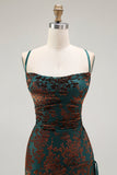 Dark Green Velvet Sheath Velvet Burnout Long Prom Dress