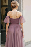 Vintage Mauve Long A Line Off the Shoulder Bridesmaid Dress