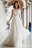 Ivory Lace A Line Long Sleeve Wedding Dress