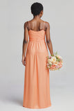 Sunset Satin Spaghetti Straps Backless Long Junior Bridesmaid Dress