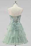 Dusty Sage Strapless Tiered A Line Short Prom Dress