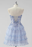Larvender Strapless Tiered A Line Short Prom Dress
