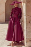 Candy Pink High Neck A Line Long Mother of the Bride Dress with Lace