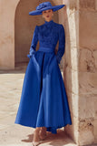 Candy Pink High Neck A Line Long Mother of the Bride Dress with Lace