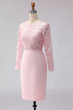 Blush Pink Sheath Boat Neck Midi Mother of the Bride Dress with Lace