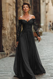 Cabernet A Line Off the Shoulder Long Mother of the Bride Dress with Lace