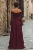 Cabernet A Line Off the Shoulder Long Mother of the Bride Dress with Lace