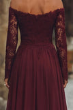 Cabernet A Line Off the Shoulder Long Mother of the Bride Dress with Lace