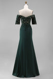 A-Line Dark Green Off the Shoulder Applique Long Mother of the Bride Dress