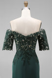 A-Line Dark Green Off the Shoulder Applique Long Mother of the Bride Dress