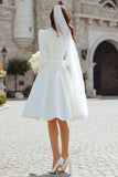 Ivory A-Line Satin Midi Engagement Dress