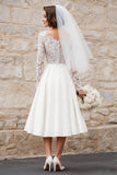 A-Line V-Neck Ivory Applique Midi Engagement Dress