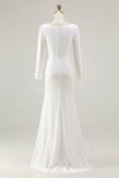 Ivory Bateau Neck Bodycon Satin Wedding Dress with Split