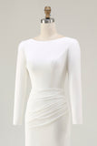 Ivory Bateau Neck Bodycon Satin Wedding Dress with Split