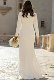 Ivory Bateau Neck Bodycon Satin Wedding Dress with Split