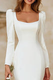 Ivory Square Neck Crepe Mermaid Long Sleeves Wedding Dress