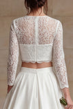 Ivory 2 Piece A Line Bateau Neck Wedding Dress with Lace