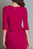 Fuchsia V Neck Mermaid Midi Work Dress with Sleeve