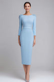 Sheath Light Blue Satin Midi Work Dress
