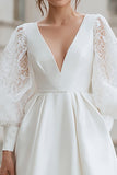Ivory A-Line V-Neck Mini Satin Engagement Dress