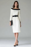 Black White Off the Shouder Sheath Midi Work Dress