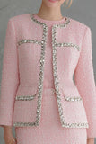 2 Piece Pink Tweed Bodycon Long Sleeves Short Work Dress