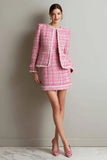 Pink Bodycon 2-Piece Long Sleeve Striped Work Dress