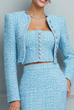 Light Blue Bodycon 3-Piece Long Sleeve Work Dress