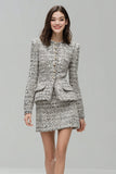 Grey 2 Piece Tweed Pencil Short Work Dress