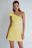 One Shoulder A Line Little White Dress with Bow