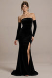 Black Velvet Strapless Mermaid Long Formal Dress with Slit