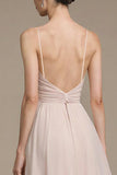 Simple Light Pink Long Prom Dress Spaghetti Straps A Line Formal Dress